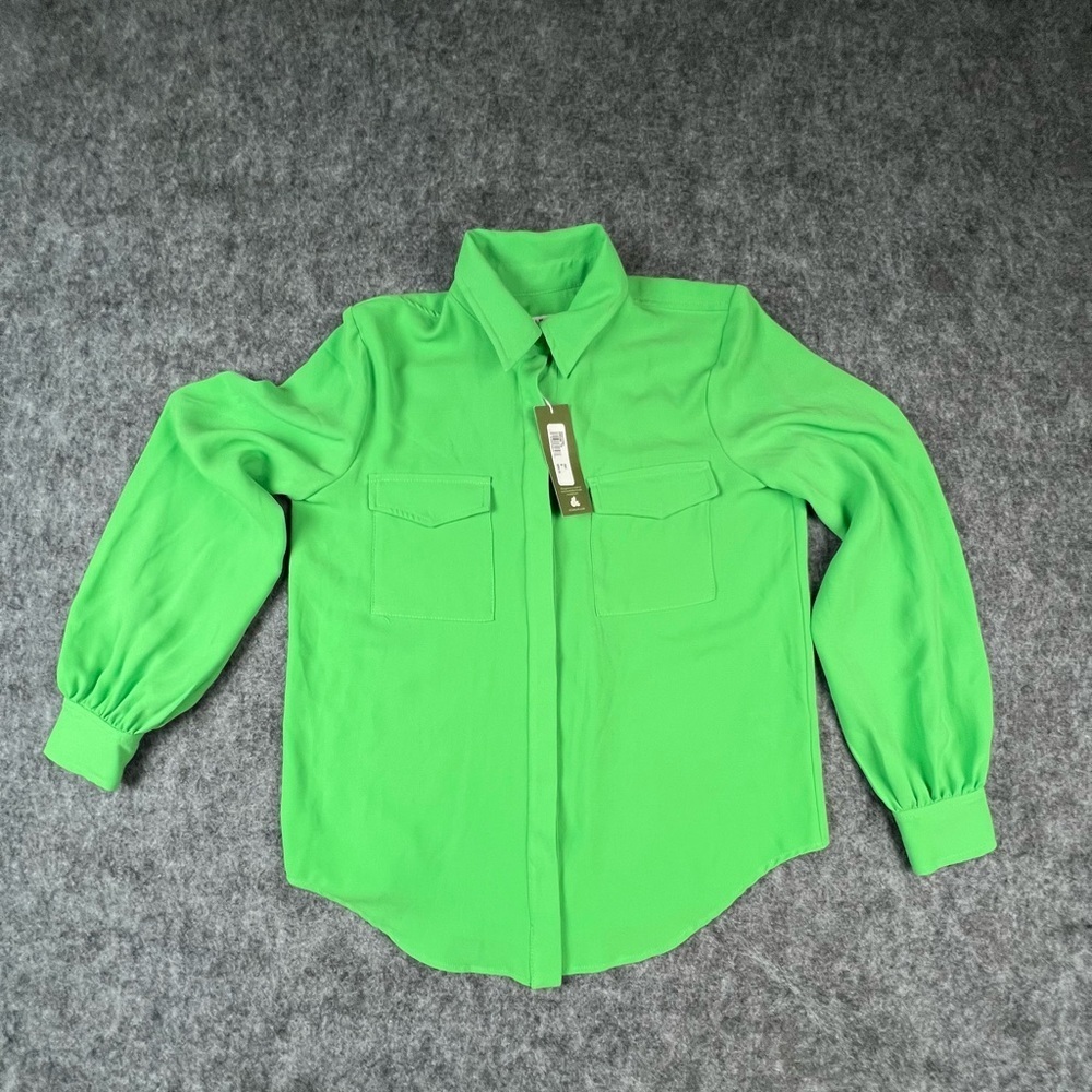 Trina Turk Lush Green Top Size M Long Sleeve Shirt NWT Retail Price $ 258